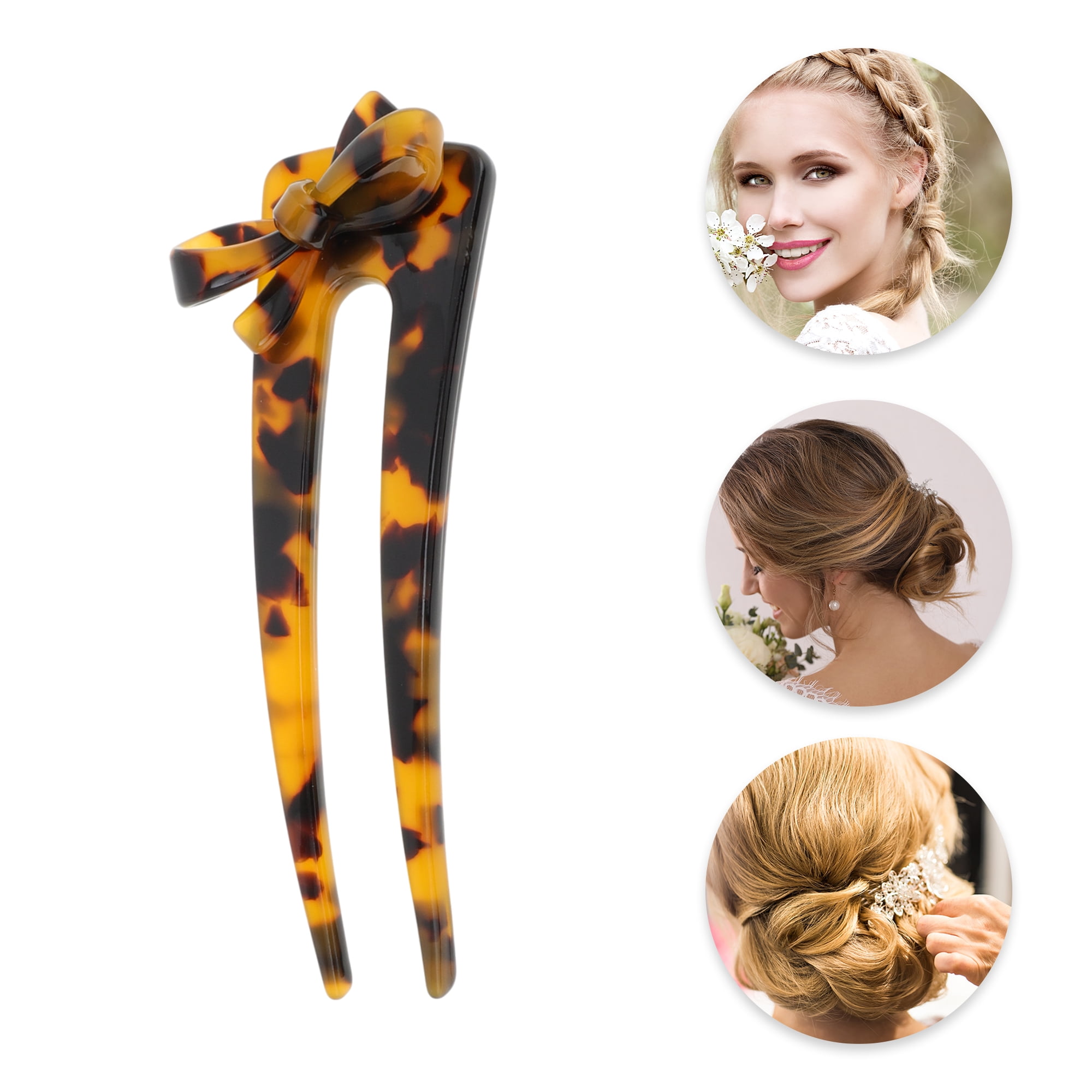 Unique Bargains Simple Comfortable No Slip Bow Chignon Pin for Women 1 Pc Black, Brown