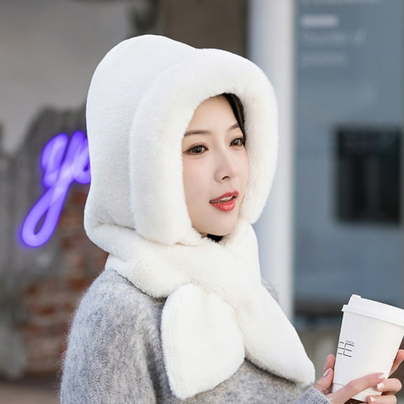 harmtty Autumn Winter Warm Hat Plush Lining Windproof Integrated Headwear Scarf for Women Cold 3 in 1 Neck & Ears Warmer Plush Hat for Motorcycle Bike Cycling Skiing Hiking Black