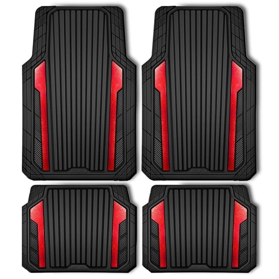 CAR GRAND Heavy Duty Rubber Car Floor Mats, Deep Dish Car Mats All Weather, Universal Trim-to Fit Automotive Floor Mats for Car SUV Truck Van, Durable Floor Liners waterproof anti-slip Black Red