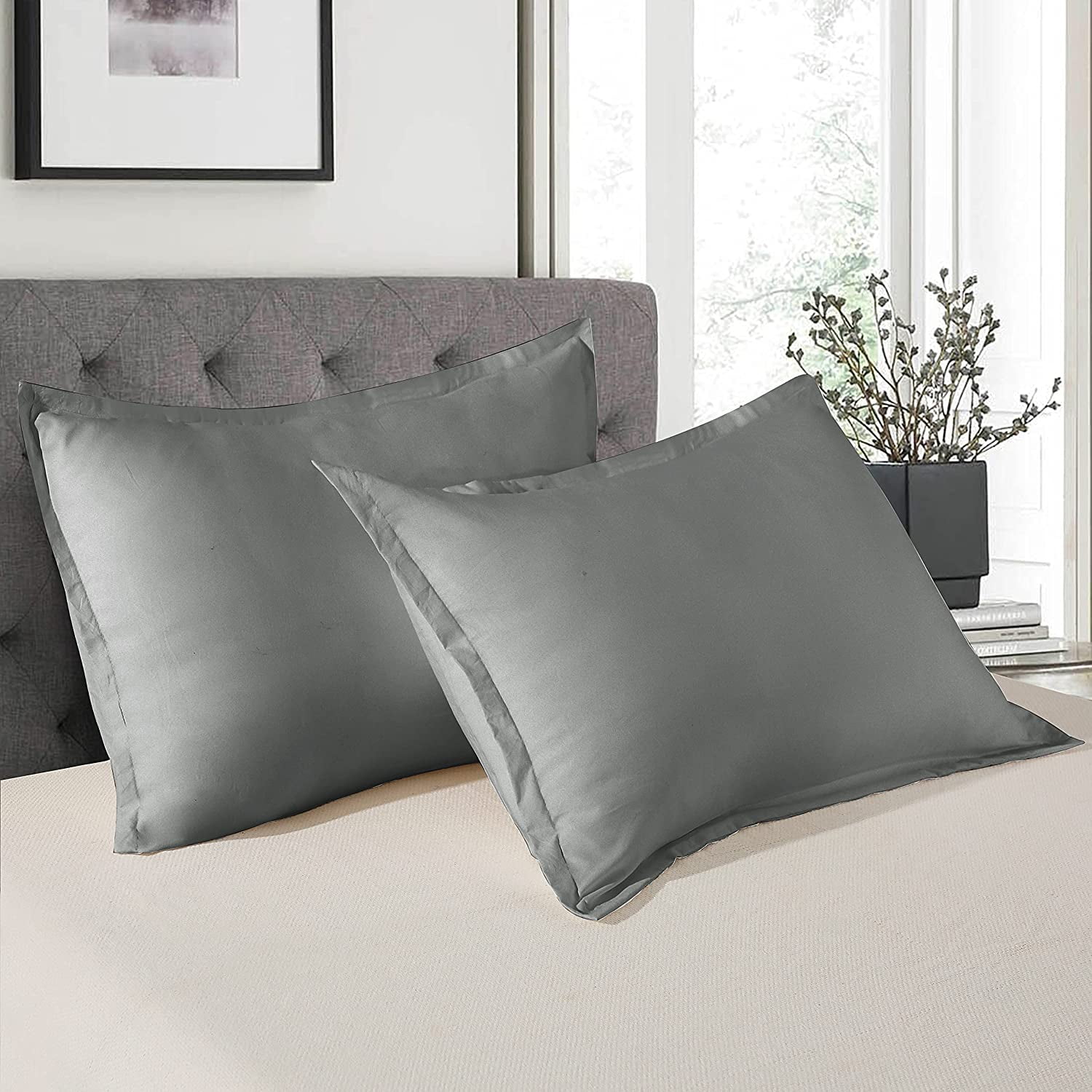 Pillow Shams Set of 2 Queen Size Pillow Shams Grey Pillow Shams Queen ...