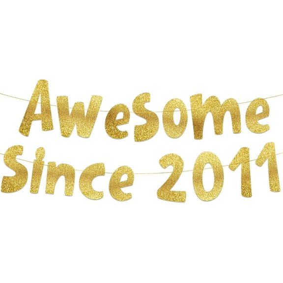 Awesome Since 2011 Gold Glitter Banner - 14th Birthday and Anniversary Party Decorations