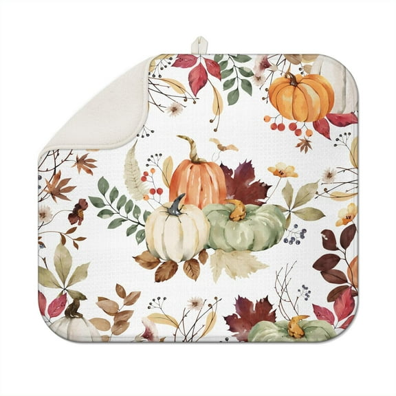 Fall Dish Drying Mat 16x18 Inch, Ultra Absorbent Microfiber Dish Rack Pad Drainer Mat for Kitchen Counter, Coffee Bar, Thanksgiving Autumn Harvest Decor.