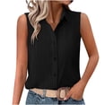 thumbnail image 2 of Yrmaups Loose Fit Sleeveless Button Down Blouse for Women, Casual Collared Top, Soft Stretch Tee for Travel Office Home Daily Wear, Black M, 2 of 7