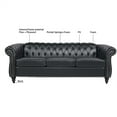 thumbnail image 5 of 3 Seater Sofa Couch, 84" PU Rolled Arm Three Seater Sofa Button Tufted Couch with Channel Tufted Seat Back, Upholstered Leather Sofa Chesterfield PU Faux Settee for Living Room, Black, 5 of 7
