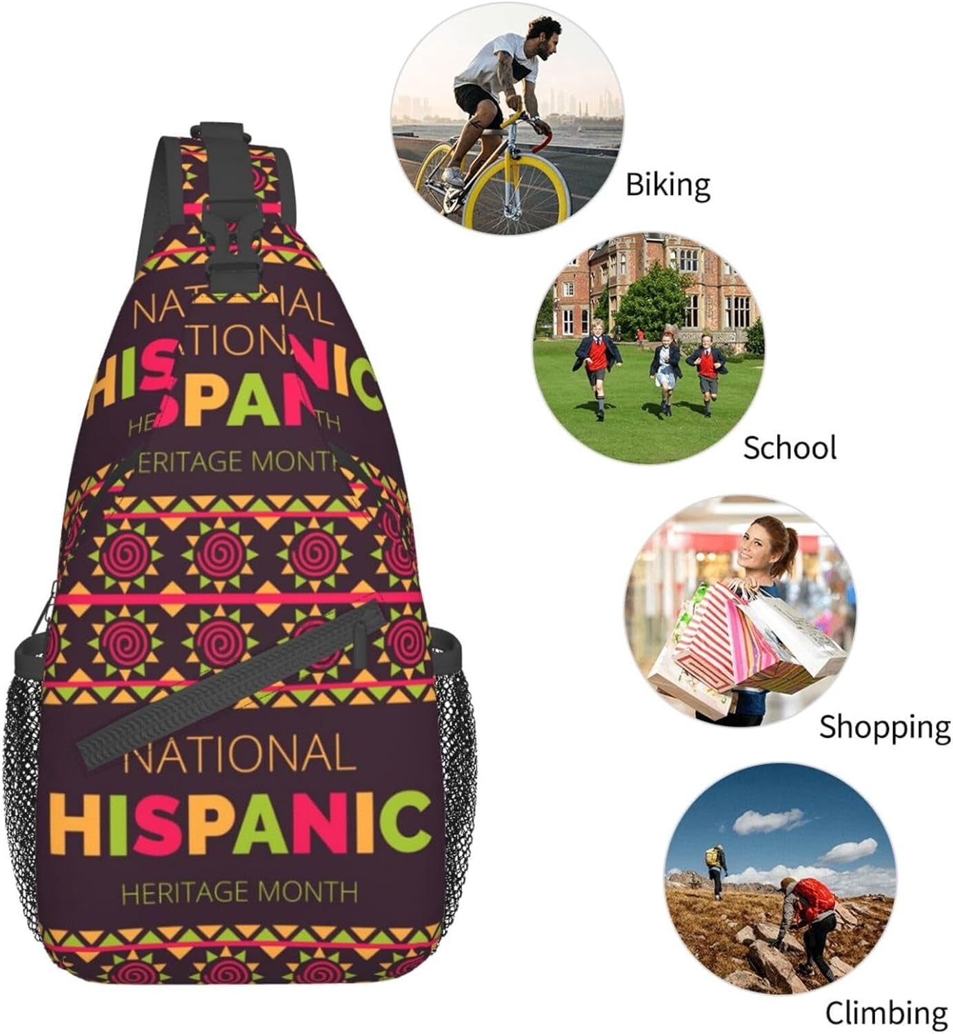 Mes Nacional De La Herencia Hispana Hispanic Heritage Month Sling Bag Crossbody Hiking Travel Chest Bags Backpack Shoulder Daypack for Women Men
