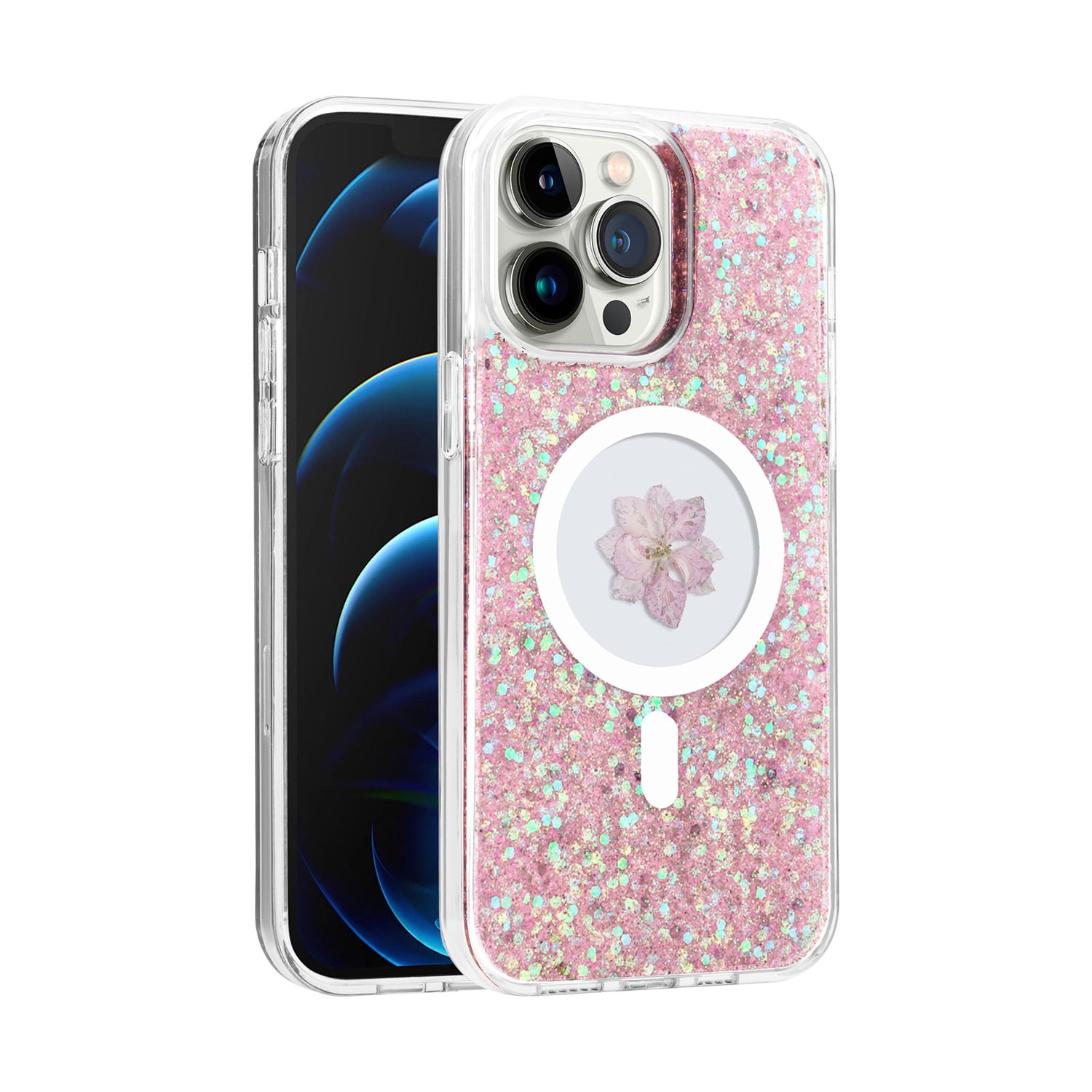 For Apple iPhone 13 Pro Max Magnetic Circle MagSafe Wireless Compatible Epoxy Glitter Flower Shiny Sparkle Bling Hybrid TPU Cover ,Xpm Phone Case [ For Apple iPhone 13 Pro Max Magnetic Circle MagSafe Wireless Compatible Epoxy Glitter Flower Shiny Sparkle Bling Hybrid TPU Cover ,Xpm Phone Case [