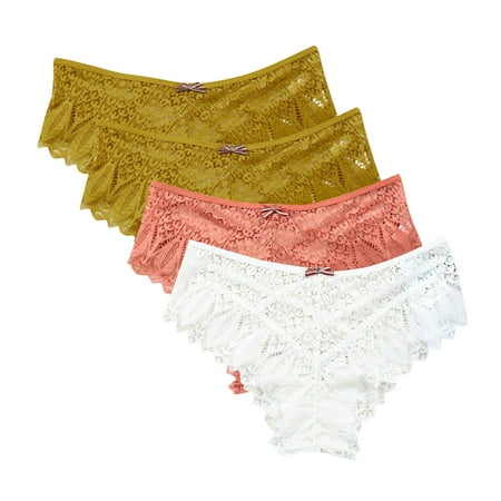 Arnsht Sexy Cheeky Panties for Women Mesh Seamless Lace Criss Cross Bikini Underwear Breathable Wicking Briefs 4 Packs Multicolor#14 XL