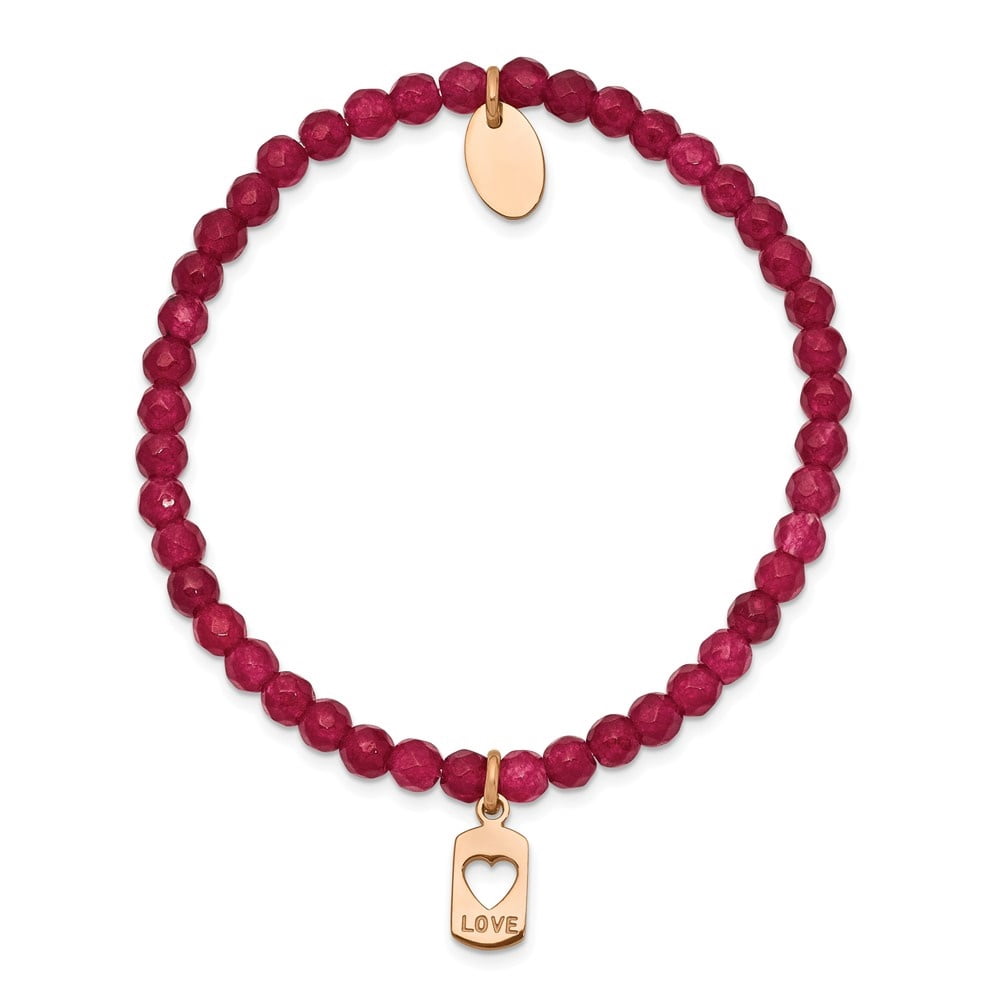Auriga Mother's Day Gift Stainless Steel Rose IP-plated LOVE 4mm Red Jade Beaded Stretch Bracelet for Women