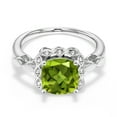 thumbnail image 4 of Gem Stone King 925 Sterling Silver Green Peridot and White Created Sapphire Engagement Ring for Women | 2.55 Cttw | Cushion 8MM | Gemstone August Birthstone | Size 7, 4 of 6