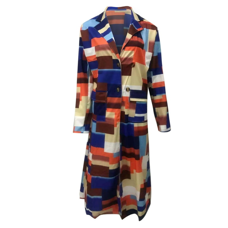 Fashion Plaid Printed Colour Long Sleeve Trench-Coat Fashion Plaid Printed Colour Long Sleeve Trench-Coat