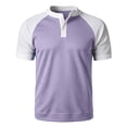 thumbnail image 4 of FRSASU Men's Henley Shirt Raglan Sleeve Colorblock Summer T-shirt Casual Collarless Slim Fit Button Down Tee Tops Purple, 4 of 7