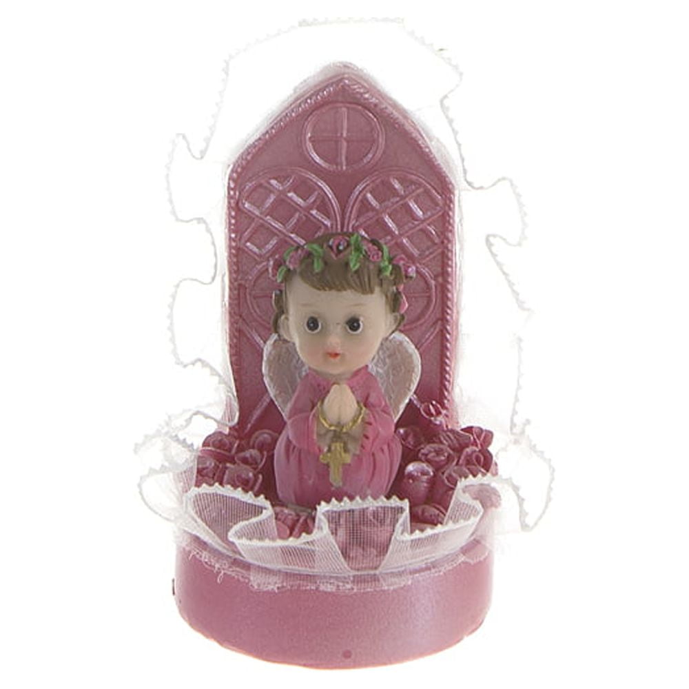 Mega Favors Keepsake Figurine 12 pcs Baby Girl Pink Angel Kneeling Praying In Rose Garden | Awesome Decorations or Party Favors | for Baptism, First Communion, Religious and Special Celebrations