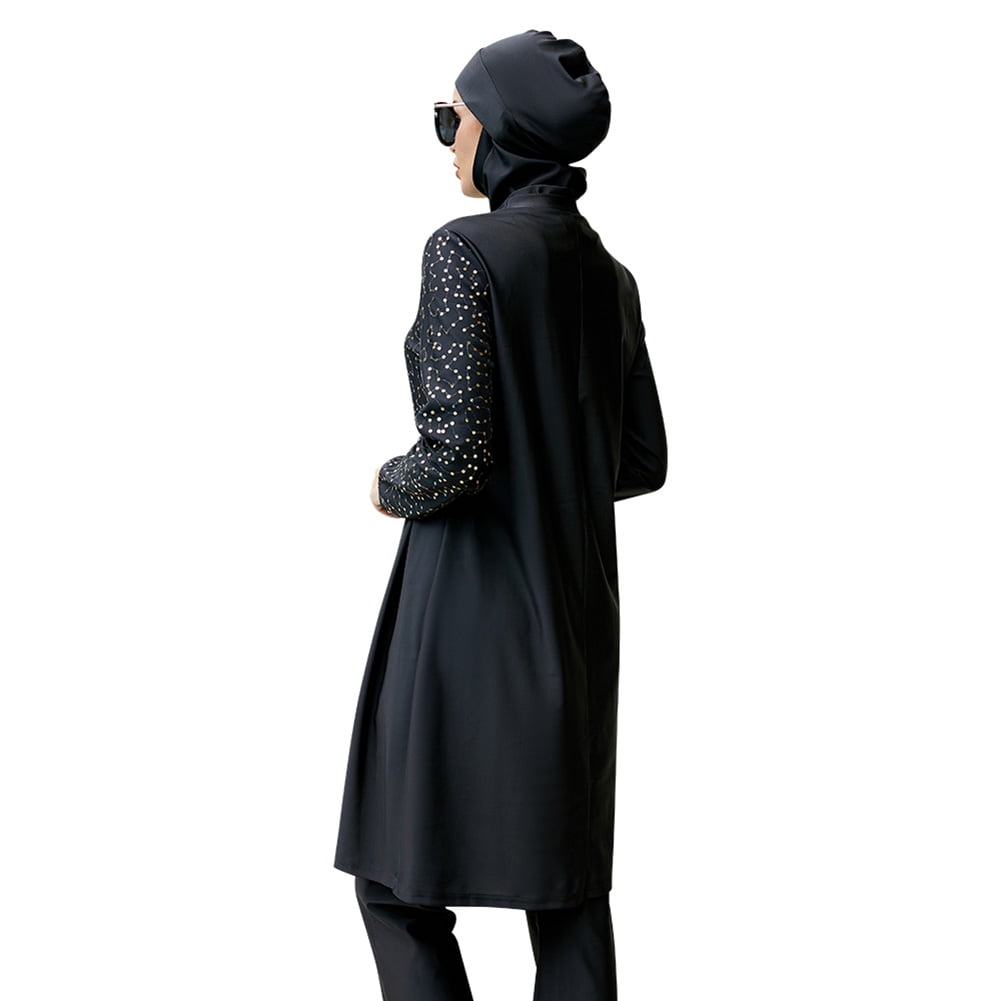 IBTOM CASTLE Muslim Swimsuits for Women Modest Islamic Arabic Swimwear Burkini Full Cover Hijab Top Pants Swimming Cap Bathing Suits S Black Dots