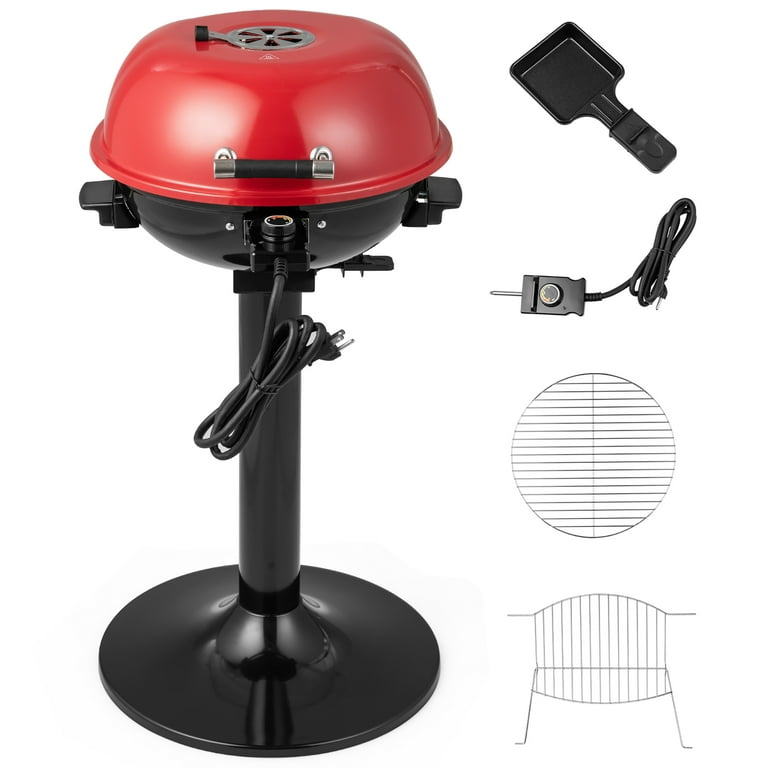 Costway 1600W Electric BBQ Grill with Warming Rack, Temperature Control &  Grease Collector Red 