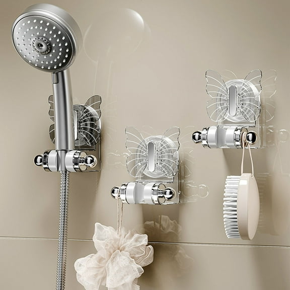 No-Drill Shower Head Holder with Strong Suction Cup Mount, Adjustable Angle & Galvanized Hooks for All Shower Types, Ideal for Hands-Free Bathing Access Organization(Clear),Ccwuwei