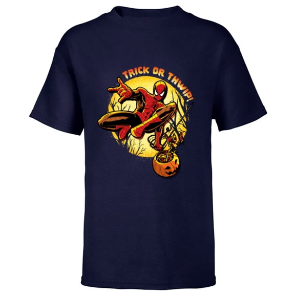 Marvel Super Heroes Spider-Man Trick or Thwip! Halloween - Short Sleeve T-Shirt for Kids - Customized-Navy
