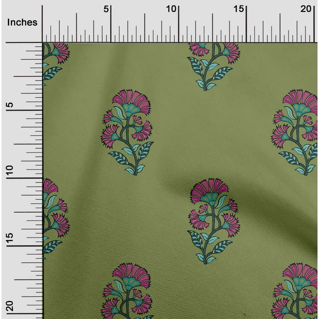 oneOone Cotton Silk Light Green Fabric Floral Block Sewing Craft Projects Fabric Prints By Yard 42 Inch Wide