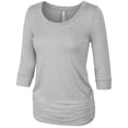 thumbnail image 2 of KOGMO Womens 3/4 Sleeve Solid Basic Drape Top Side Shirring Tunic (S-3X), 2 of 7
