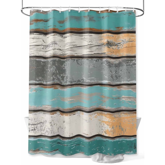 Fsddascl Farmhouse Teal Orange Shower Curtain Set - 66" x 72" Washable Bathtub Curtain with 12 Hooks, Country Vintage Wooden Waterproof Fabric Stall Shower Curtains for Bathroom/Bathtub Décor
