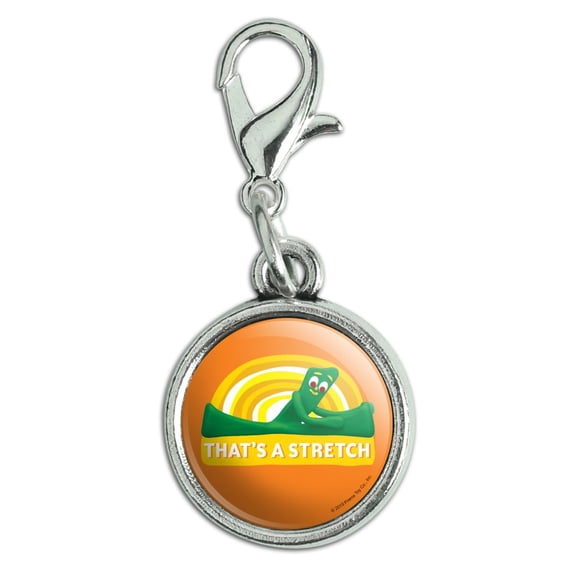 Gumby Stretching That's A Stretch Exercise Antiqued Bracelet Pendant Zipper Pull Charm with Lobster Clasp