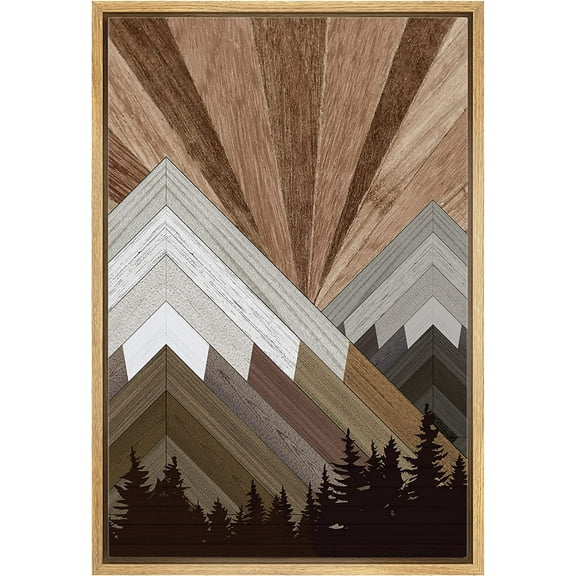 Aaheei Canvas Print Wall Art Western Decor Brown Snowy Mountain Forest Nature Shapes Digital Art Modern Art Rustic Scenic for Living Room, Bedroom, Office