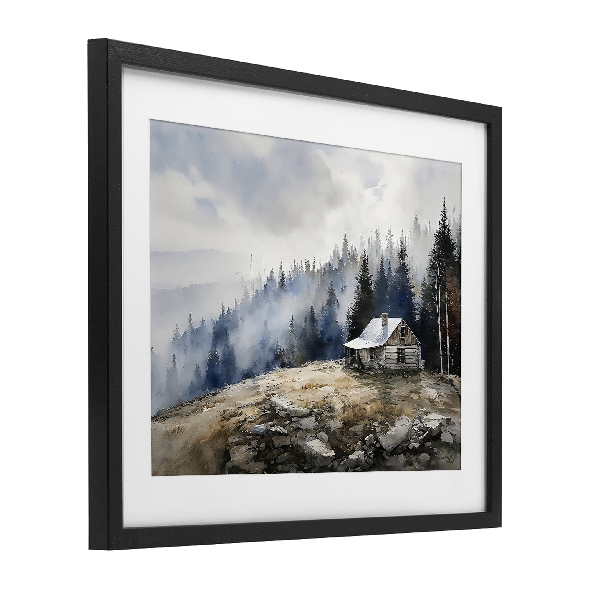 Stupell Industries Misty Cabin on Ridge Black Framed Print Under Glass, design by Franklyn Gregory