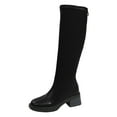 thumbnail image 6 of Black Knee High Boots for Women Faux Leather Block Mid Heel Square Toe Back Zipper Fall Long Riding Booties, 6 of 8
