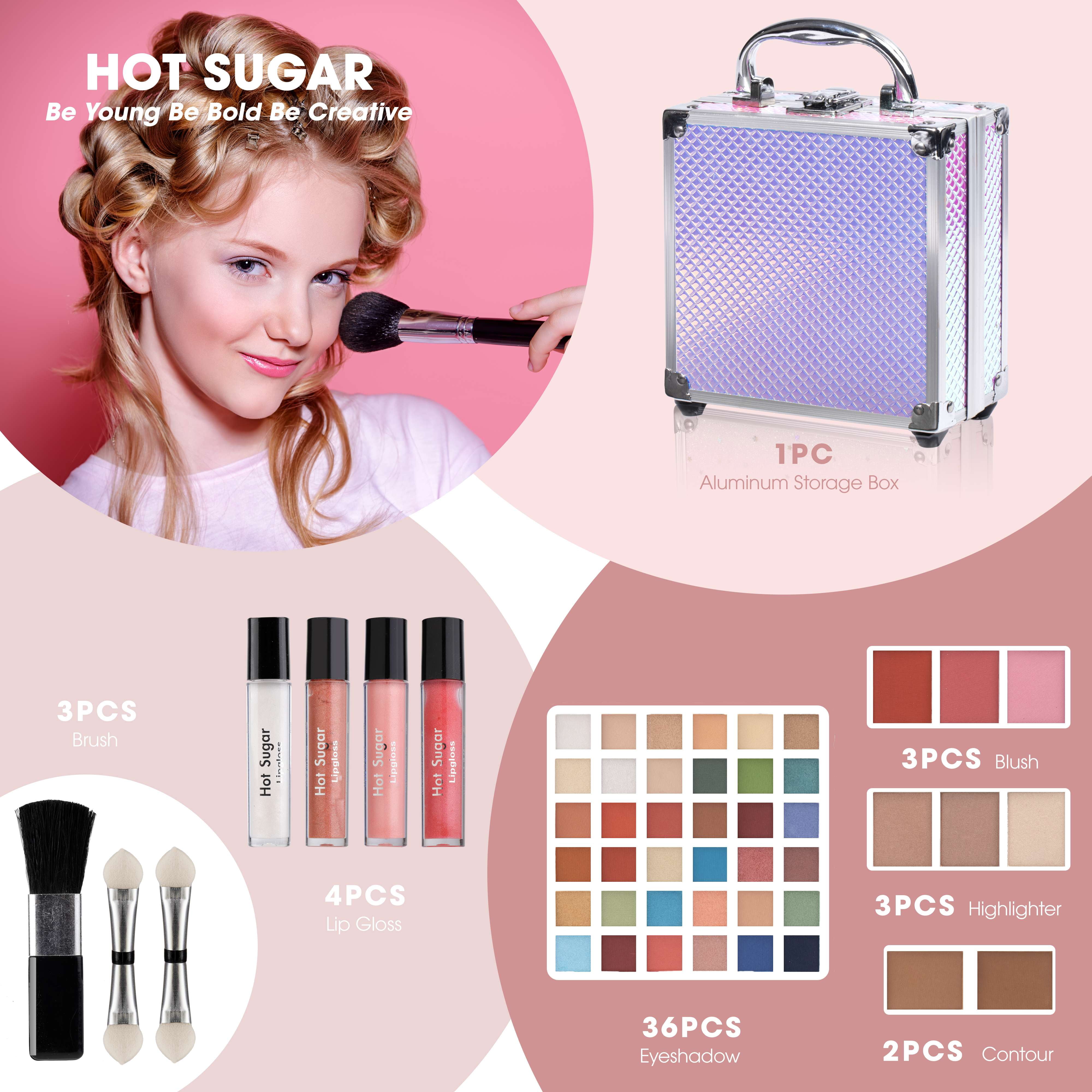 Hot Sugar Girls Makeup Kit, Little Girl Makeup Set, Makeup Kit for Teenagers 13-15 Includes Eyeshadow Lip Gloss Blush Highlighter Bronzer Brush (Mermaid)