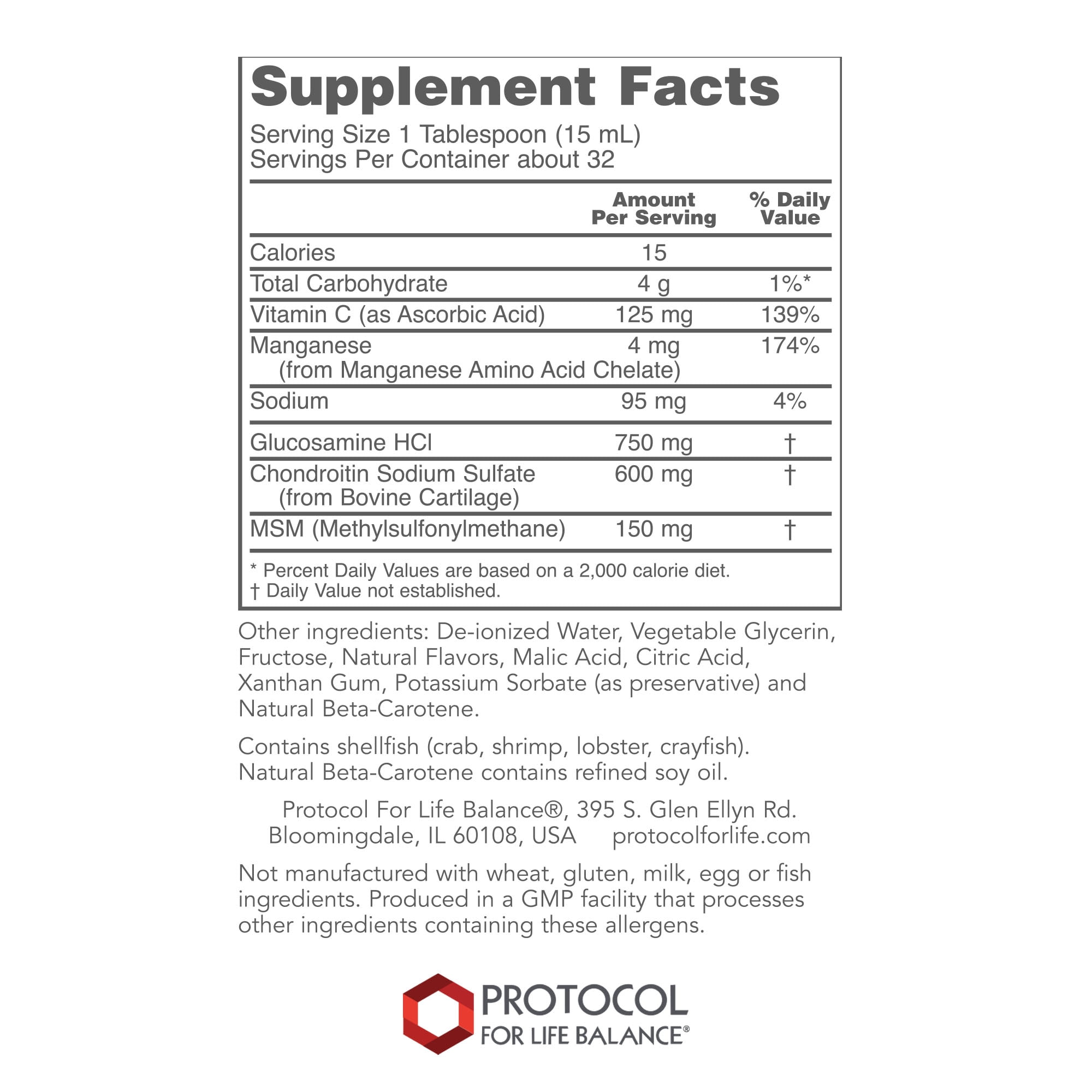 Protocol For Life Balance - Liquid Glucosamine and Chondroitin with MSM - Supports Joint Mobility and Comfort in Easy to Swallow Liquid Format - Citrus Flavor - 16 Fl oz (473 mL)