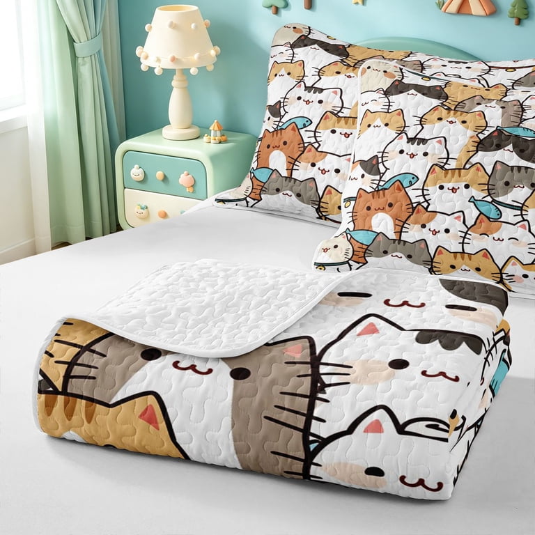 Full Cartoon meiyoeat Cartoon Cat Pattern Quilt Full,Cute Print Full Bedspread Sets ...