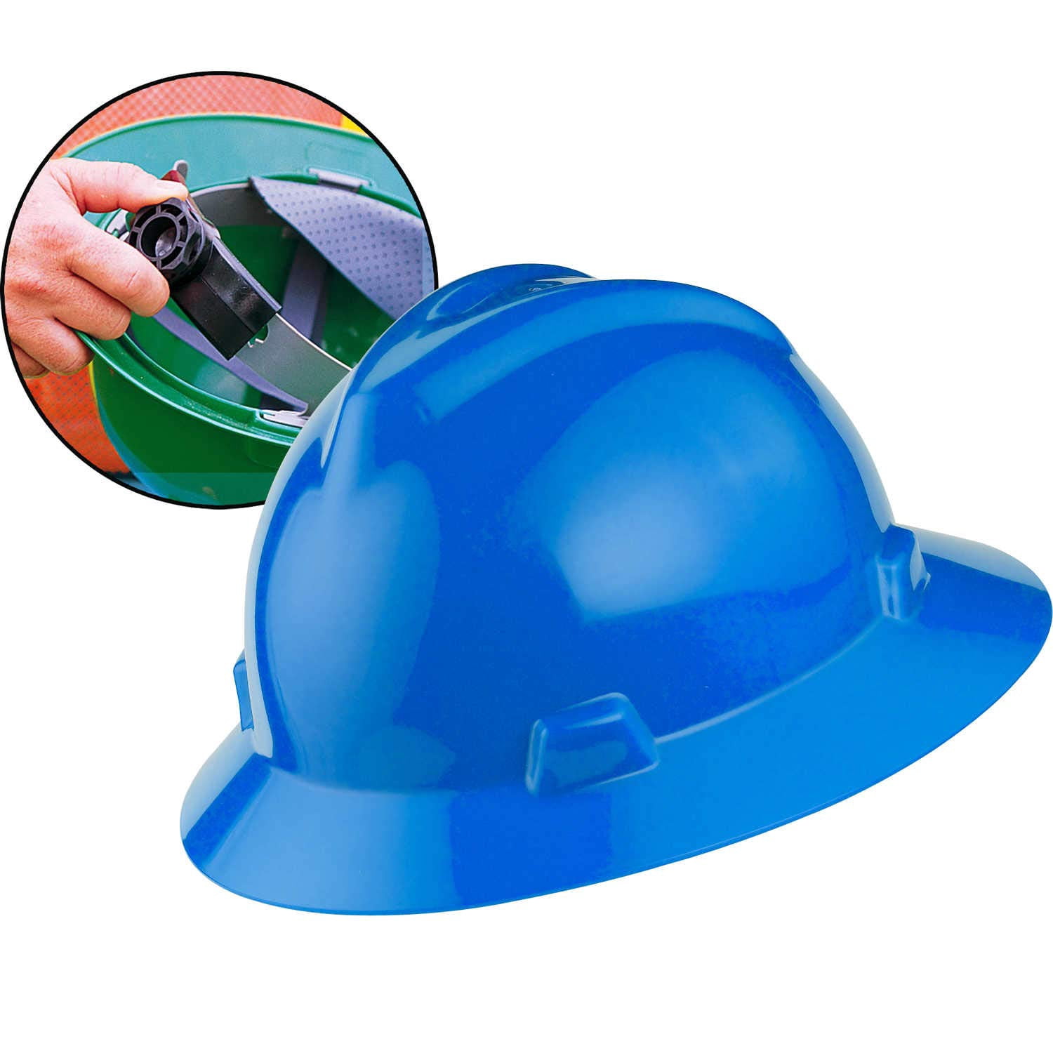 MSA 475368 V-Gard Full-Brim Hard Hats, Ratchet Suspension, Size 6 1/2-8, Blue CA1