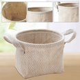 thumbnail image 3 of volumoon Hanging Small Storage Baskets, 2 Pcs Cotton Linen Storage Basket Bag, Foldable with Handle Decorative for Home Sundries, Simple & Practical Storage Basket for Home & Office, 3 of 7