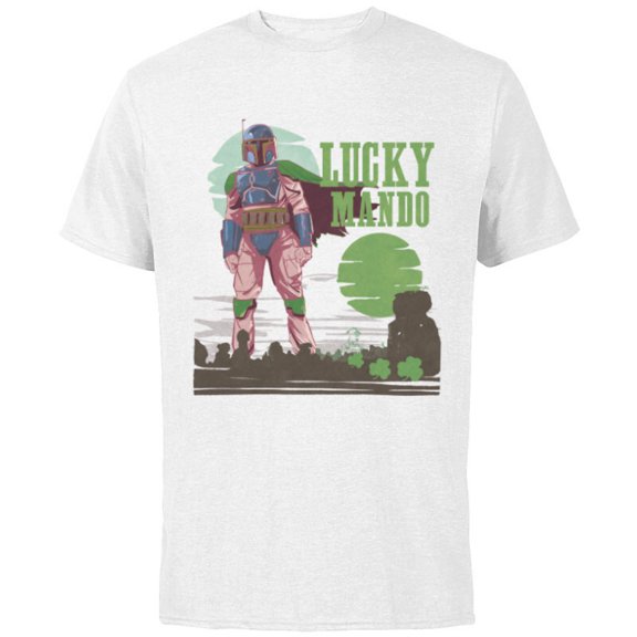 Star Wars The Mandalorian Lucky Mando St. Patrick’s Day - Short Sleeve Cotton T-Shirt for Adults - Customized-White