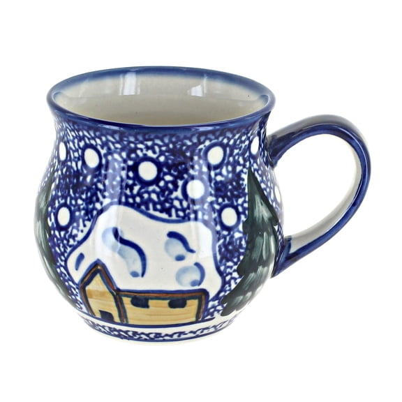 Blue Rose Polish Pottery Winter Forest Bubble Mug