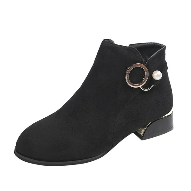 NECHOLOGY Botas Mujer Adulto Femenino Zapatos Botines mujer mujer Flock cómodo mantener caliente invierno felpa tacones cuadrados cremallera botines cortos zapatos de punta redonda (Black, 7.5)