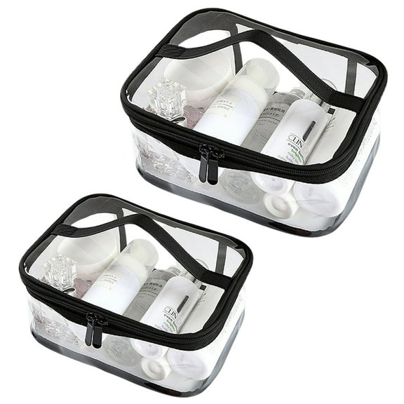 FITDON 2PCS Clear Makeup Bag Portable Transparent Cosmetics Bag with Handle Zipper Waterproof Travel Storage Pouch