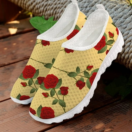 

Cute Rose Print Slip On Flats Casual Shoes for Women Loafers Breathable Outdoor Ladies Sneakers Summer Flat Woman Shoes Big Size