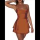 thumbnail image 1 of Mono Elegante de Satén para Mujer, de Verano, Sin Mangas, con Espalda Descubierta, Tirantes Finos y . Marrón Oscuro S, 1 of 6
