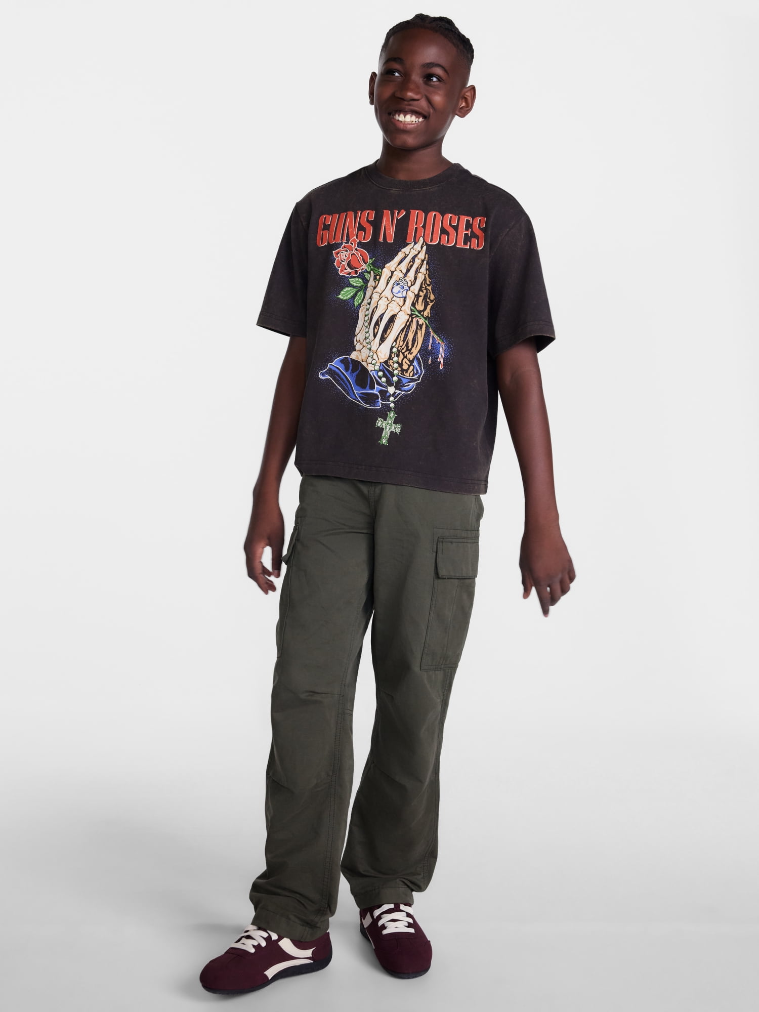 Weekend Academy Boys Guns N Roses Garment Washed Graphic Tee with Short Sleeves, Sizes 4-18