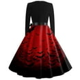 thumbnail image 3 of WTOBBY Women's Halloween Print Flare Dress with Spider Bat Pumpkin Pattern, Round Neck, Long Sleeves, and Hollow Party Design for Casual Retro Fashion ,Wine M, 3 of 4