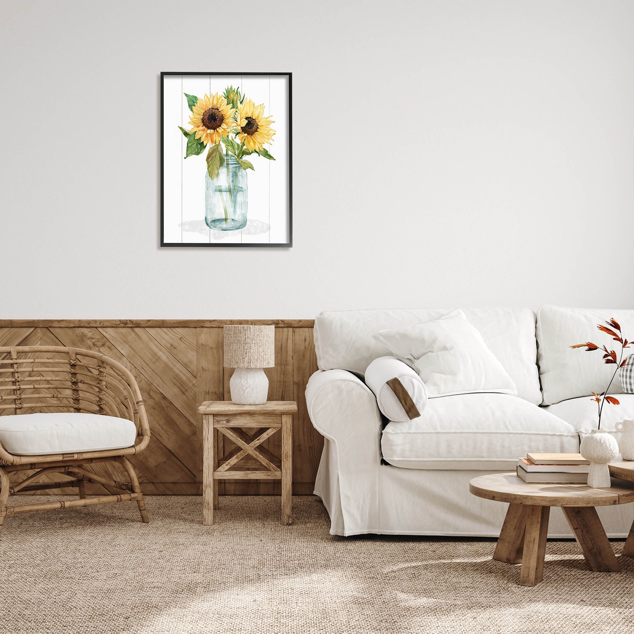 Stupell Industries Yellow Sunflowers Country jar Graphic Art Black Framed Art Print Wall Art, Design by Livi Finn
