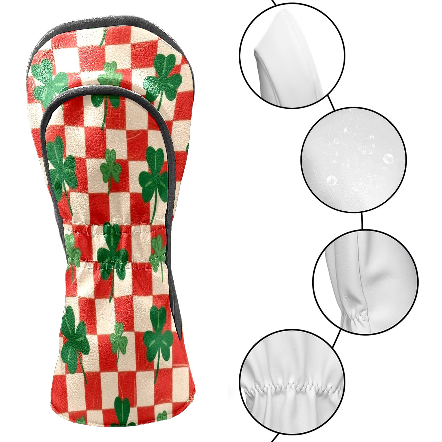Golf Club Head Cover Waterproof Leather Golf Accessories HeadCovers Set Driver Headcover for Women Men Red Check Clover Pattern