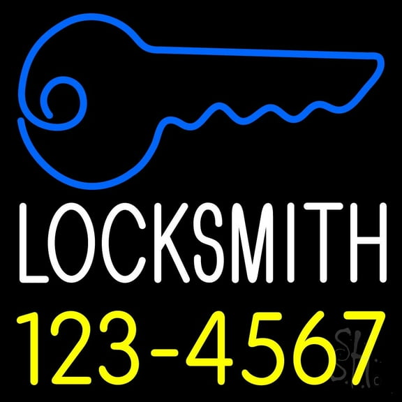 Locksmith Key Logo With Number 1 LED Neon Sign 24" Tall x 24" Wide - inches Black Square Cut Acrylic Backing, with Dimmer - Premium built indoor Sign for Storefront, Store interior, Exhibition.