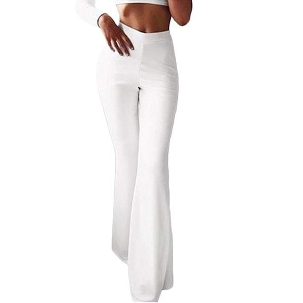 Diconna Women Solid High Elastich Flare Pants Polyester White S ...