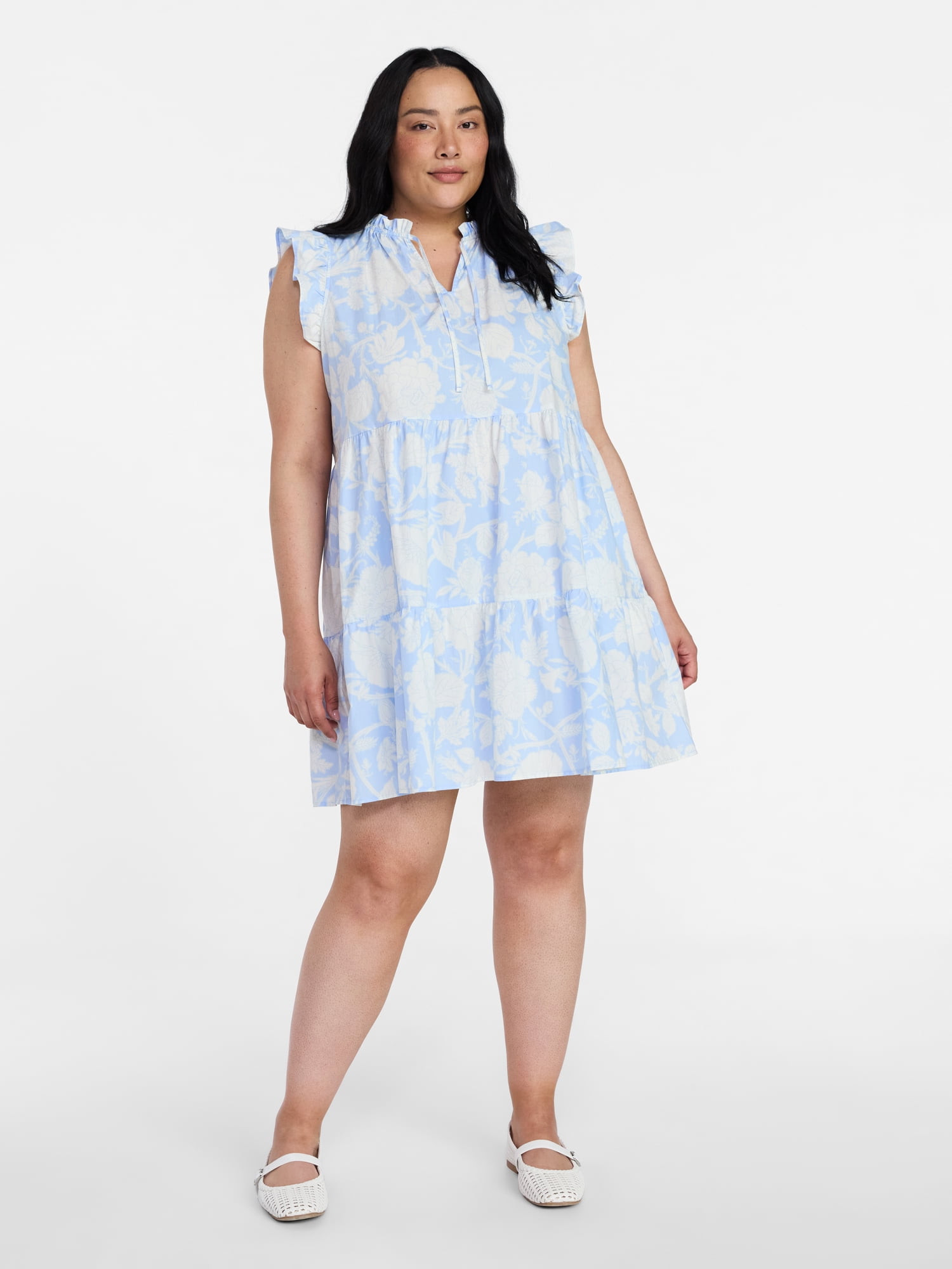 Time and Tru Women’s and Women’s Plus Flutter Sleeve Mini Dress, Sizes XS-4X