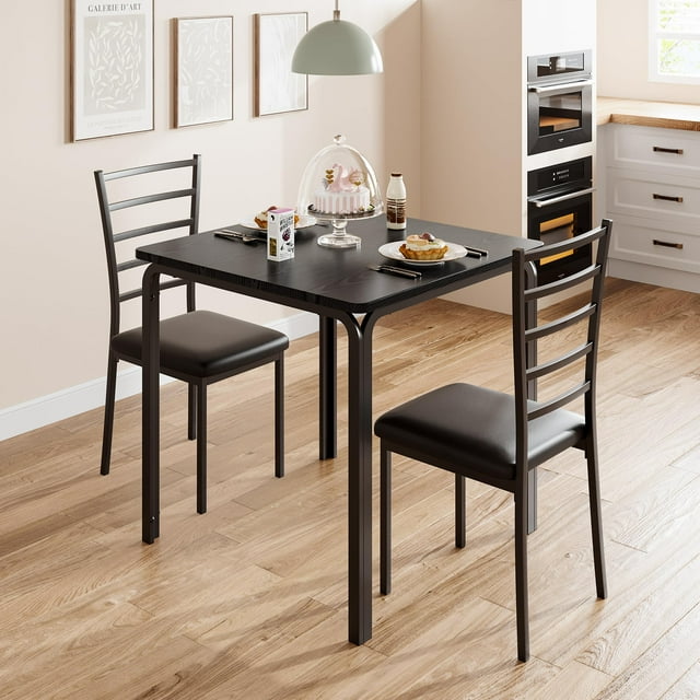 QinaQin Double Dining Table - Space-Saving Dining Set, Suitable for Small Apartments, Three-Piece Set with Metal Frame - Ideal for Dining Room, Kitchen, and Dining Area