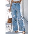 thumbnail image 7 of Women's Sky Blue Floral Print Shift Jeans – High Waist Denim with Frayed Hem for Casual Daily Wear, 16, 7 of 7