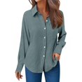 thumbnail image 2 of Dress Shirts for Women Long Sleeve Lapel Collar Button Down Crinkle Plain Business Casual Office Work Shirt Spring Blouse, 2 of 5