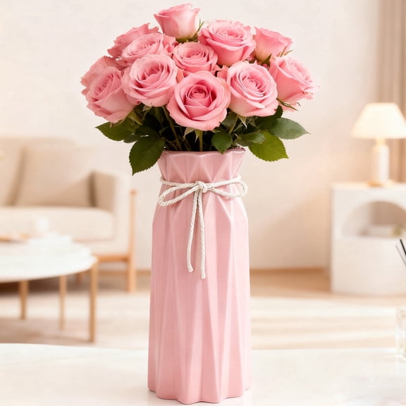 Farcauo Ceramic Pink Vase Flower Vase for Home Decor Modern Style 9.5 inch Tall Vase for Table Shelf Home Decor Vase for Fireplace Bedroom Kitchen Living Room Wedding Office Desk Birthday Gifts