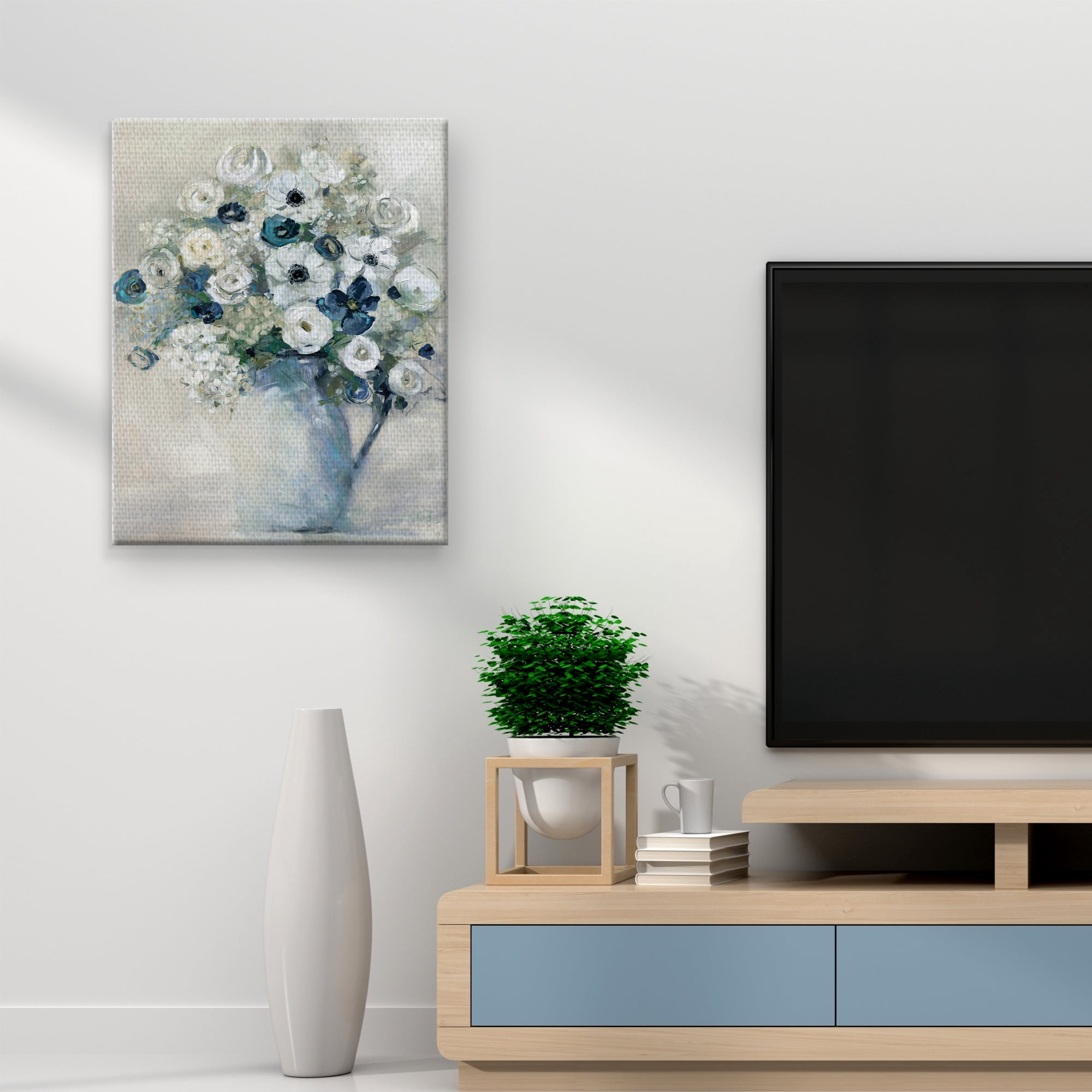 Masterpiece Art Gallery Anemone And Blue Bouqet By Sally Swatland Canvas Art Print 22" x 28"